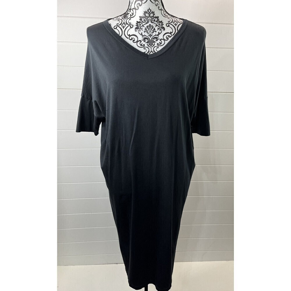 Christina Lehr Dress Womens Sz 2=2X Black Maxi Short Sleeve Minimalist Modern